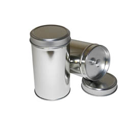 Kaffee und Mühlen: runde Stülpdeckeldose für Gewürze; aus Weißblech, mit doppeltem Deckel.